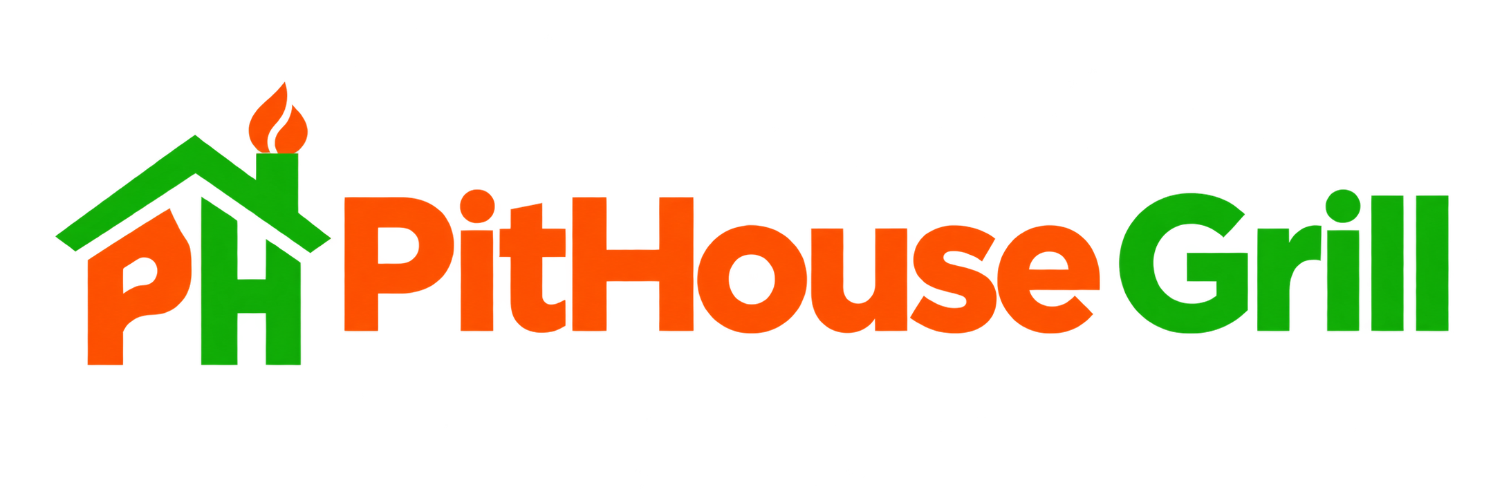 PitHouse Grill logó házikós PH emblémával és lánggal